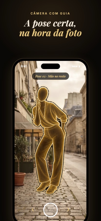 Câmera do PoseMe com o contorno dourado da pose